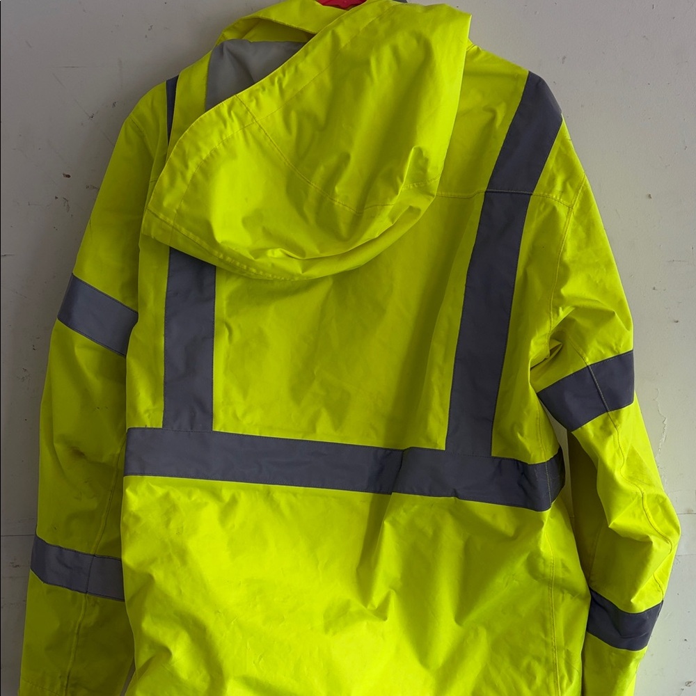 Helly Hansen Hi-Vis Yellow Hooded Safety Jacket with Gray Reflective Stripes - Picture 3 of 3